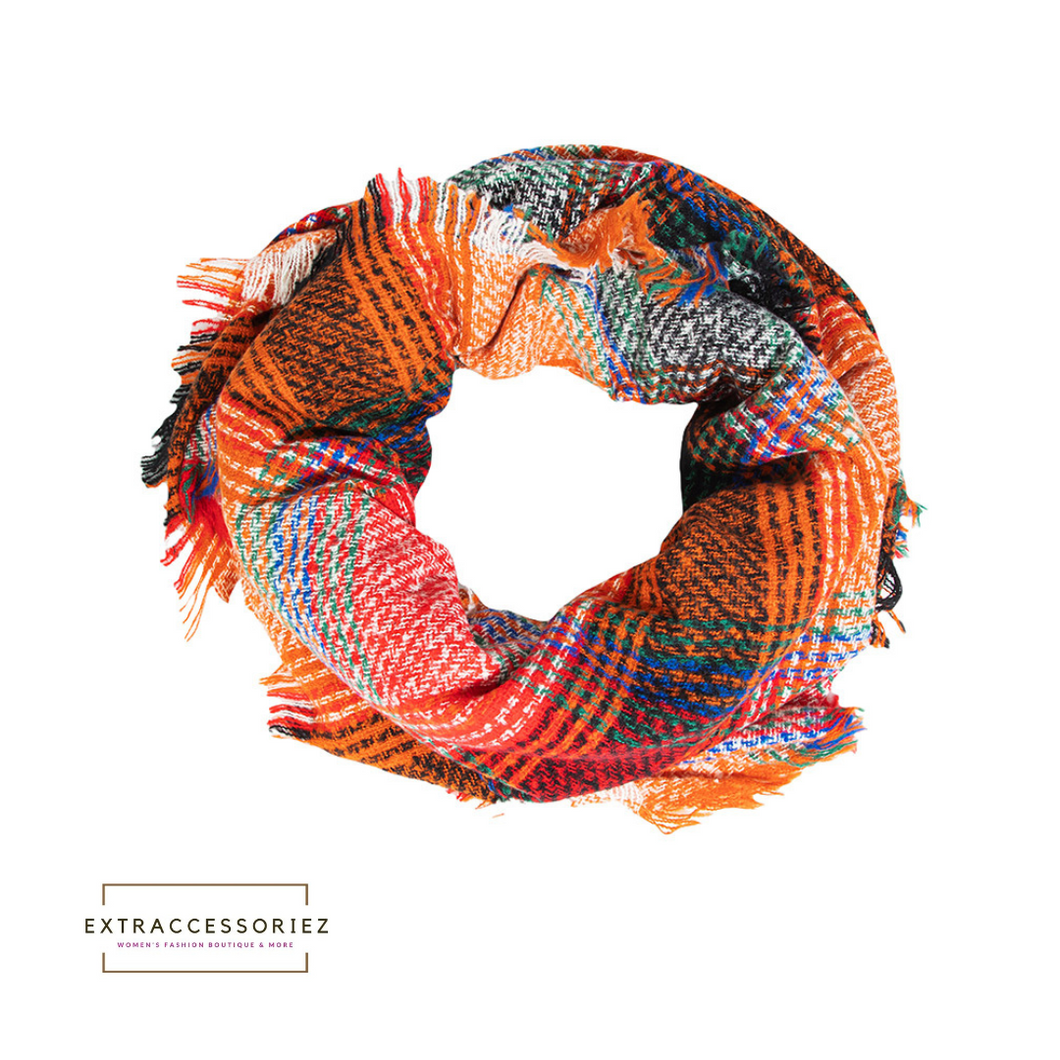 Plaid Pattern Infinity Scarf - Orange