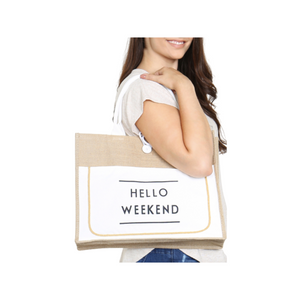 HELLO WEEKEND TOTE BAG - WHITE